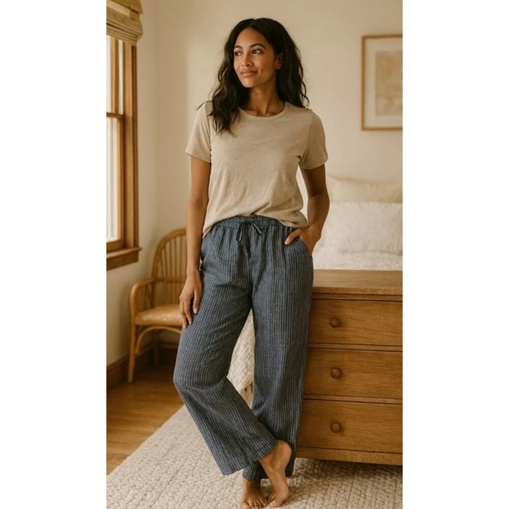 5452)Merona Gray Pinstripe Relaxed Medium Pullon  Linen Blend Pants